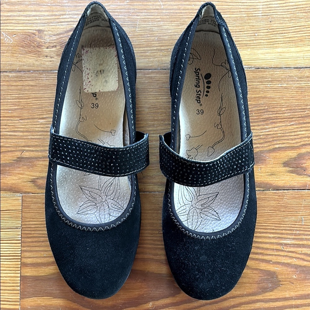 Spring Step Comfort Black Suede Leather Mary Jane Model Aniken Size 39 US 8.5
